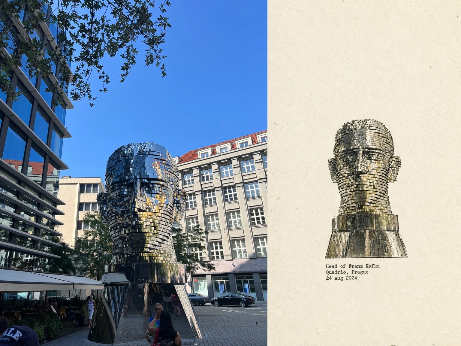 Head of Franz Kafka, Quadrio, Prague, 24 Aug 2024