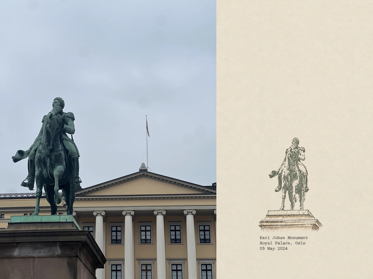 Karl Johan Monument, Royal Palace, Oslo, 05 May 2024