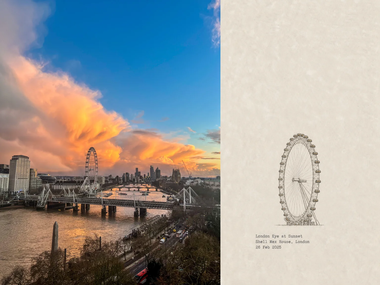 London Eye at Sunset, Shell Mex House, London, 26 Feb 2025