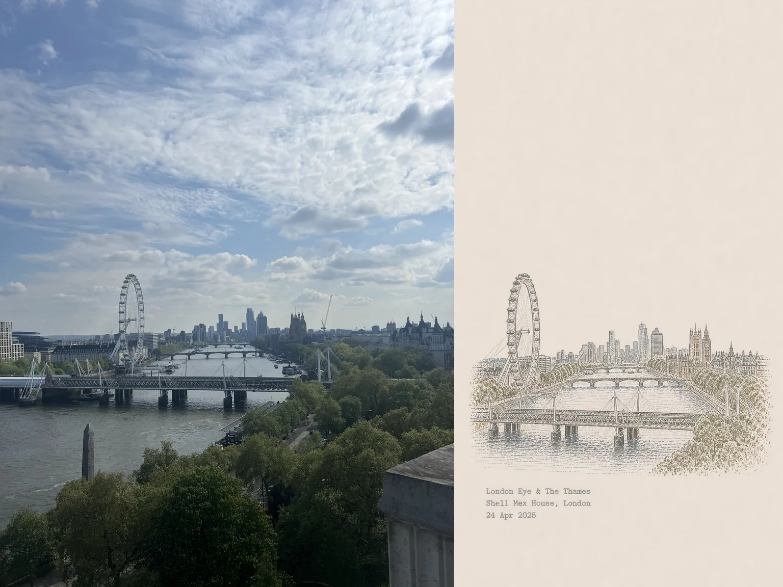 London Eye & The Thames, Shell Mex House, London, 24 Apr 2025