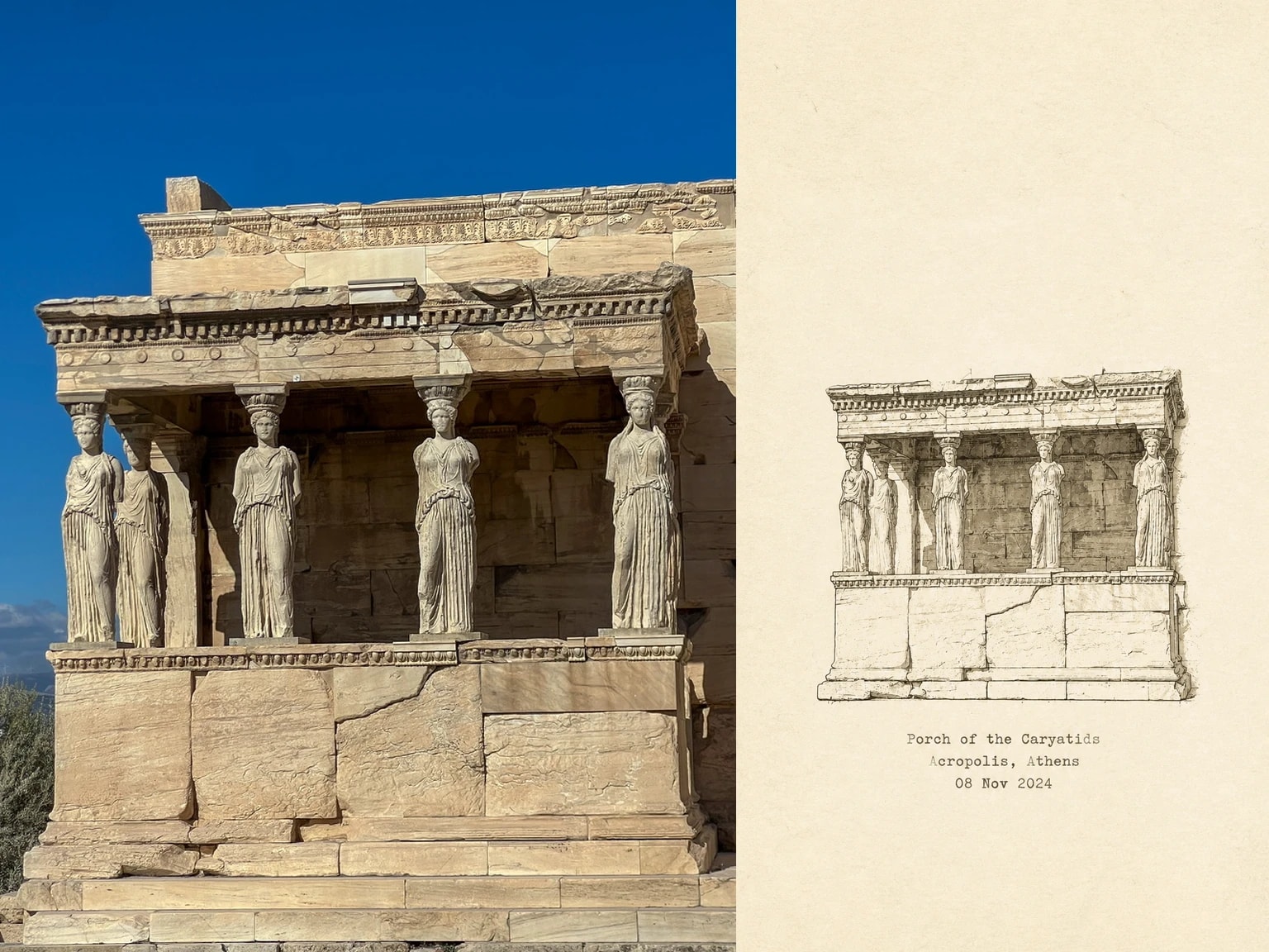 Porch of the Caryatids, Acropolis, Athens, 08 Nov 2024